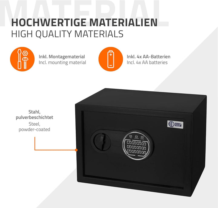 Safe Tresor 16L 35x25x25cm, stabiler Stahl, Wandtresor mit Sensorlicht & Digitale Tastatur für Schmu