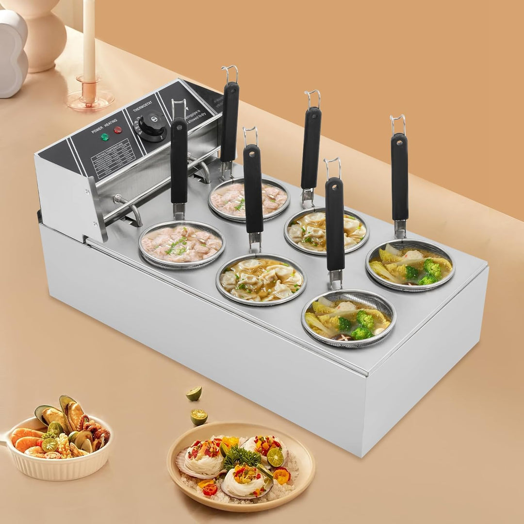 Elektrischer Nudelkocher 20L 3200W Edelstahl | 6 Körbe, Temperaturregelung 60-200°C, Profi Pastakoch