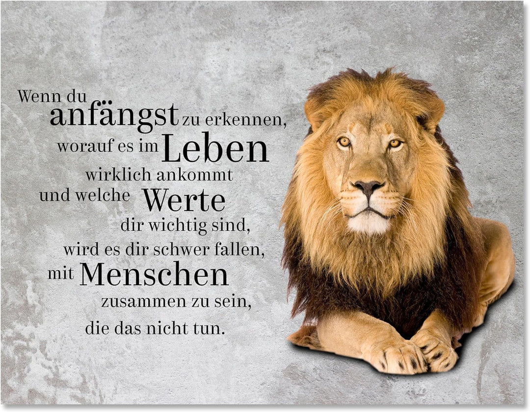 wandmotiv24 Motivations Motiv als Leinwandbild, 100x75cm, Querformat, welche Werte, Löwe, Beton, Gru