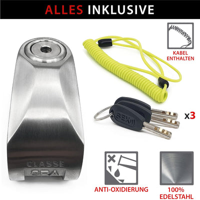 KRASER KR110S Bremsscheibenschloss mit SRA Zulassung, Motorrad Diebstahlsicherung, 10mm Doppelversch