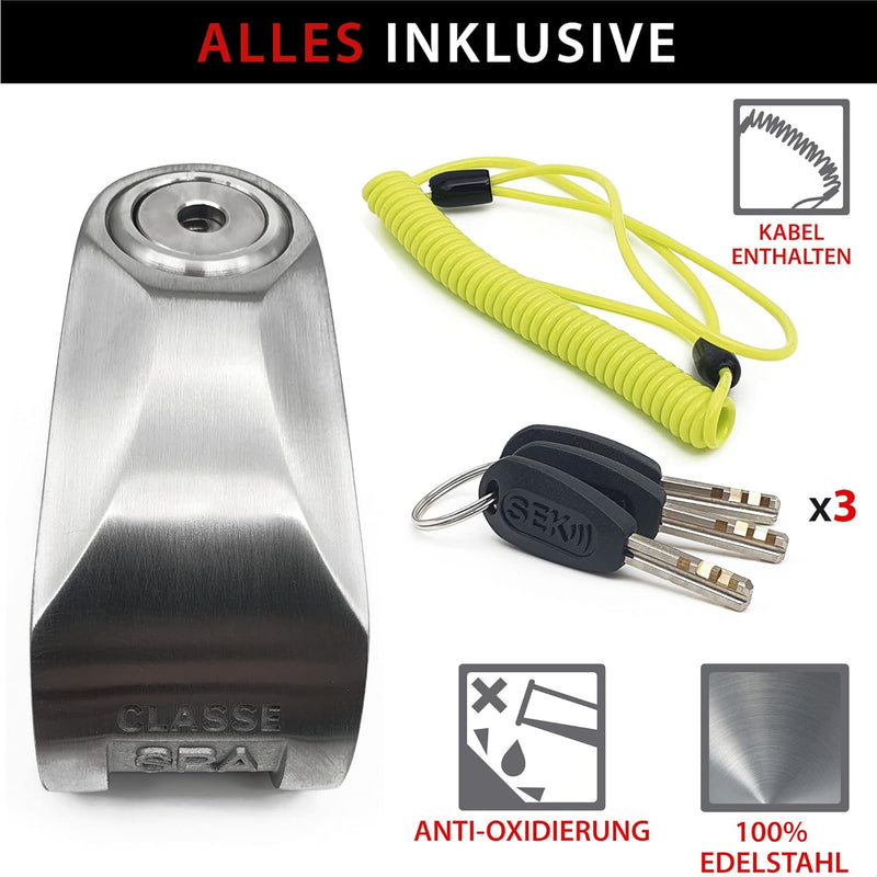 KRASER KR110S Bremsscheibenschloss mit SRA Zulassung, Motorrad Diebstahlsicherung, 10mm Doppelversch