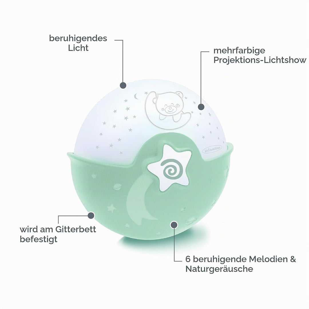 Infantino Beruhigendes Licht und Projektor – Ansteckbares Nachtlicht für Kinderbetten mit Grow-With-