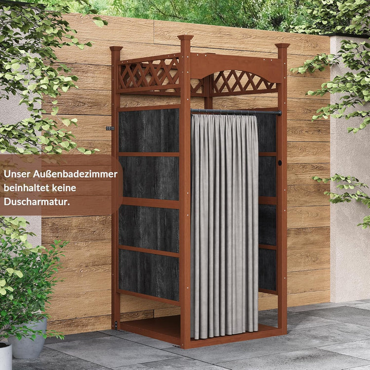 Gartendusche Outdoor Dusche aus Massivholz, Duschkabine & Umkleidekabine mit Duschvorhang & Bodenmat