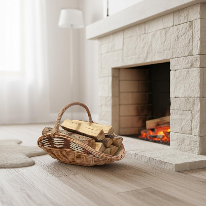 Weide-Kaminholzkorb für Holz cm mit Jute 60 x 34cm | Feuerholz korb | Holzkörbe | Kamin Aufbewahrung