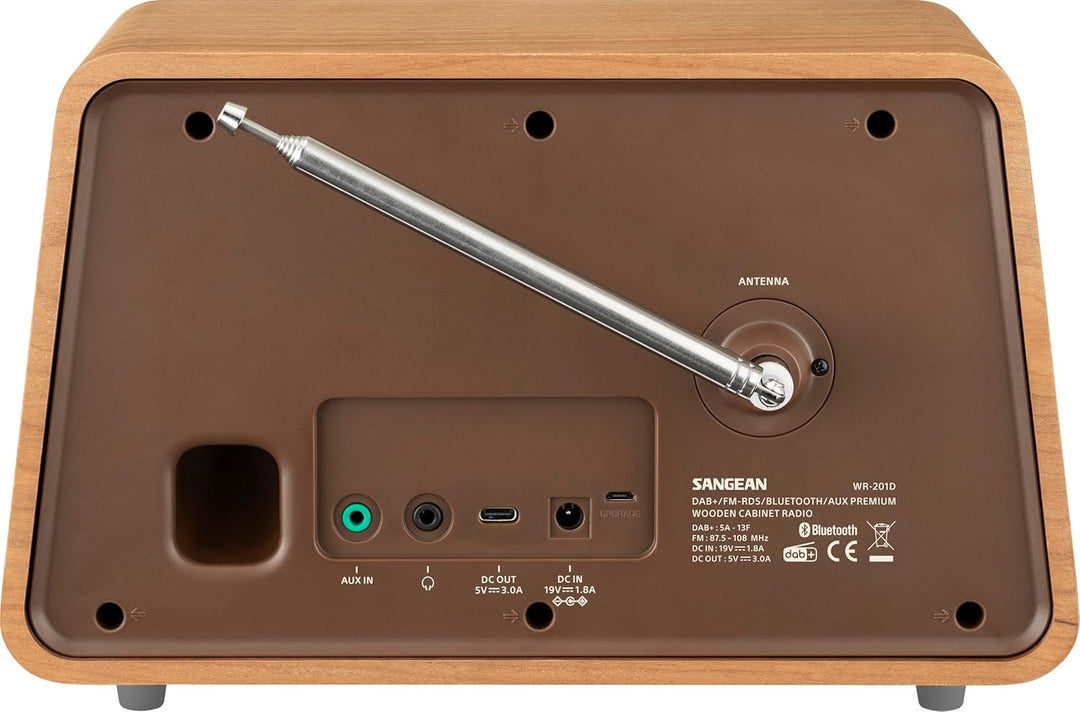 SANGEAN WR-101 Premium Retro-Radio mit FM/AM, Bluetooth, AUX, bleuchteter und dimmbarer Frequenz-Anz