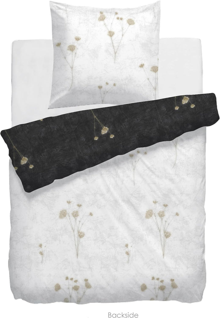 HNL Living Rocca Bettwäsche mit Velvet Touch 135x200 + 1x 80x80 weiss schwarz