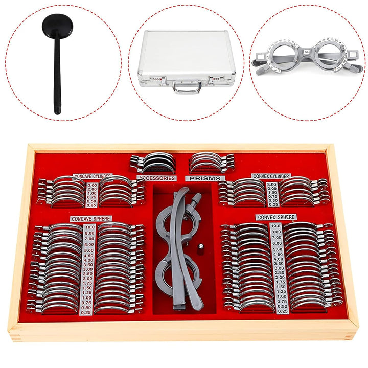 Trial Lens Testlinsen-Set, 104tlg Linsen Mit Testbrille Testlinsenausrüstung Metal Optometry Testlin
