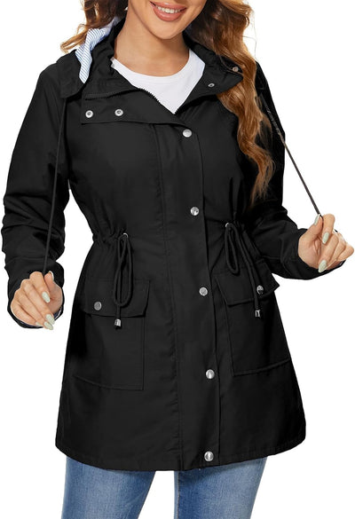 PONCEAU Damen Wasserdicht Regenjacke Regenmantel Mit Kapuze Windbreaker Jacke für Frauen Leicht Outd