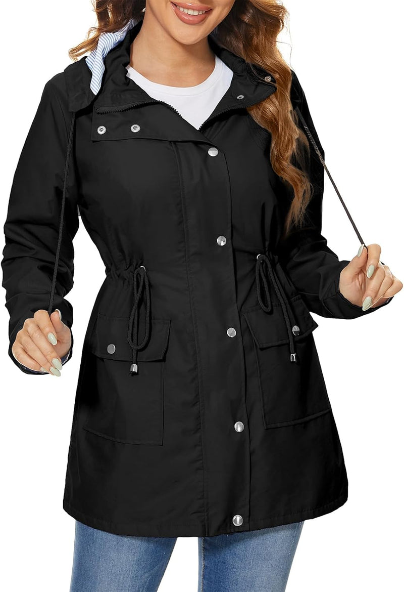PONCEAU Damen Wasserdicht Regenjacke Regenmantel Mit Kapuze Windbreaker Jacke für Frauen Leicht Outd