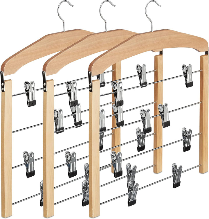 15 x Rockbügel mehrfach, Hosenbügel Holz, 360° drehbarer Haken, Kleiderbügel rutschfest, HBT 45,5x39