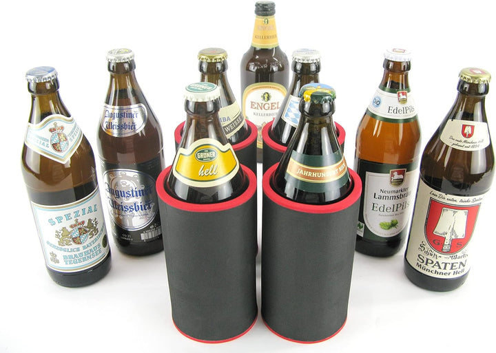 4 hochwertige Qualitätskühler aus 5-6 mm dickem Neopren für 0.5L Flaschen in den Farben Schwarz Gelb