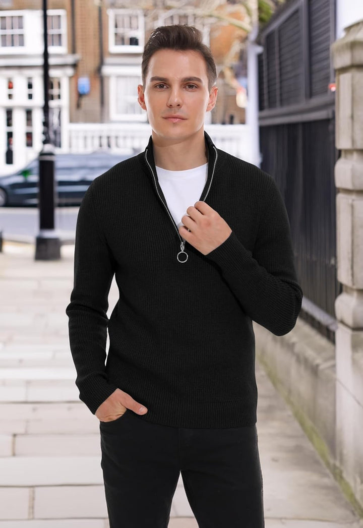 Hisir Pullover Herren Strickpullover 1/4 Zip Pulli Männer, Bequem Weich Warmer Winter Pullover für M