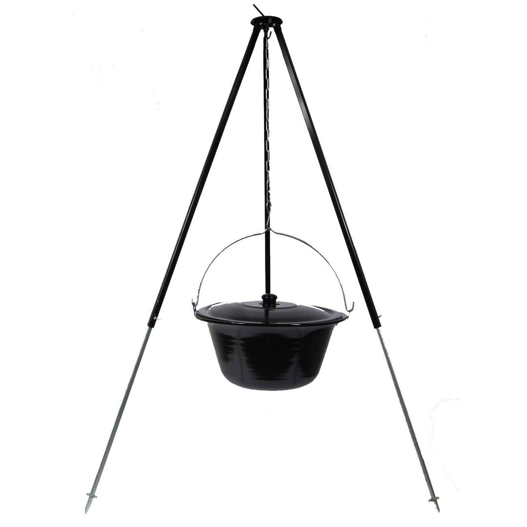 troph-e-shop Set Gulaschkessel 14 L mit Deckel Emaille und Dreibein Teleskop 90-145 cm