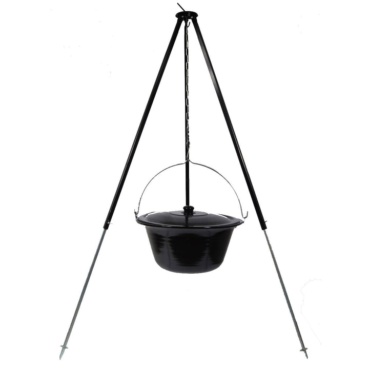 troph-e-shop Set Gulaschkessel 14 L mit Deckel Emaille und Dreibein Teleskop 90-145 cm