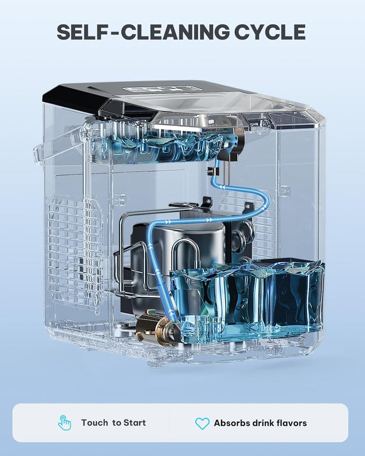Silonn Eiswürfelmaschine mit Griff-Eiswürfelkorb – Tragbar & Selbstreinigend, Mini Ice Maker 9 Eiswü