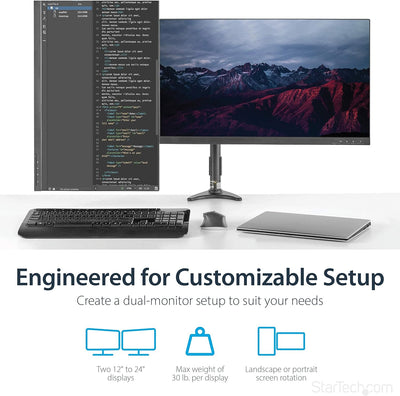 StarTech.com Dual Monitorhalterung mit verstellbaren Armen - Monitor Tischhalterung (12 bis 24") höh