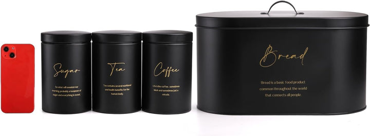 Hacaroa Set von 4 Brotkasten und Kanister Set, Metall Brot Bin Zucker Tee Kaffee Lagerung Kanister m