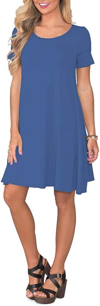 AUSELILY Damen Kleider Sommer Kurzarm Shirtkleider Kurz Sommerkleider Leicht Freizeitkleid mit Tasch