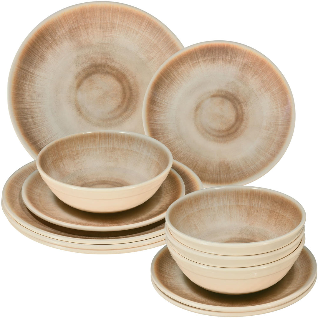 Melamin Geschirr Set Jesolo Sand für 4 Personen Wohnwagen Camping Picknick 12 Teile - Geschirr, 12 T