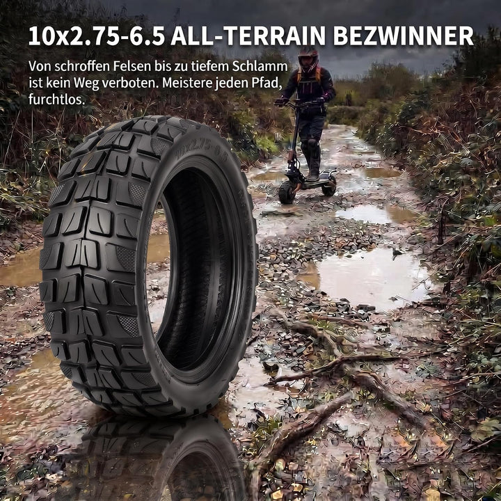 10 Zoll 10x2.75-6.5 Offroad Reifen und 2mm Verdickter Schlauch, All-Terrain E-Scooter Ersatzreifen k