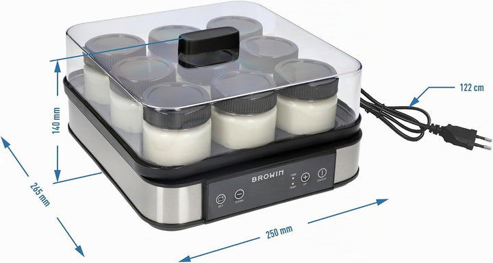 BROWIN® Joghurt-Maker mit Thermostat, Joghurtbereiter mit 1,6 l Fassungsvermögen, 9 Gläser, Weiss |
