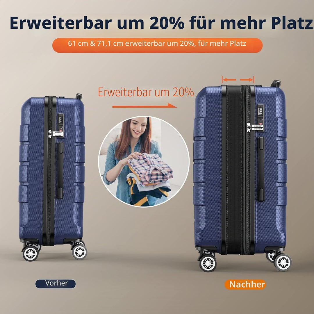 SHOWKOO Koffer Mittelgross Hartschale Leicht Reisekoffer ABS+PC Erweiterbar Haltbar Trolley Handgepä