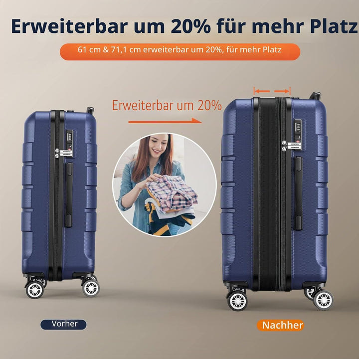 SHOWKOO Koffer Mittelgross Hartschale Leicht Reisekoffer ABS+PC Erweiterbar Haltbar Trolley Handgepä