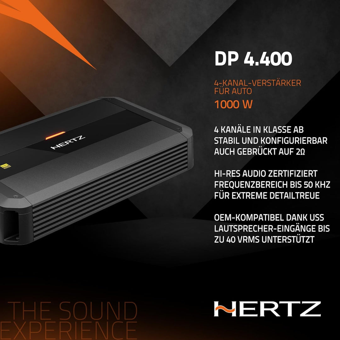 Hertz Dieci Power DP 4.400 – 4-Kanal Class-AB-Verstärker für Autos, 4x125W an 2 Ohm, ideal für Mehrw