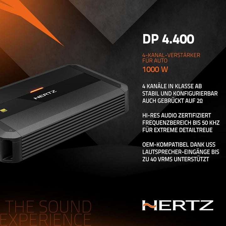 Hertz Dieci Power DP 4.400 – 4-Kanal Class-AB-Verstärker für Autos, 4x125W an 2 Ohm, ideal für Mehrw