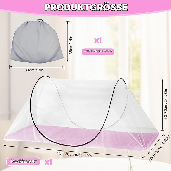 Moskitonetz, Faltbar Moskitonetz Pop-up 200 x 100 x 70 cm, Fliegennetz Bett Geeignet für Campingunte