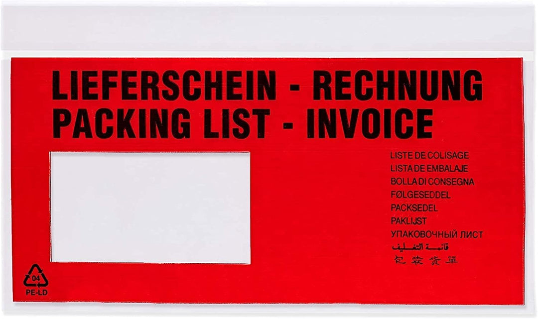 Fuduu.de - Lieferscheintaschen/Begleitpapiertasche DIN Lang rot, 1000 Stück TOP PREIS Garantie