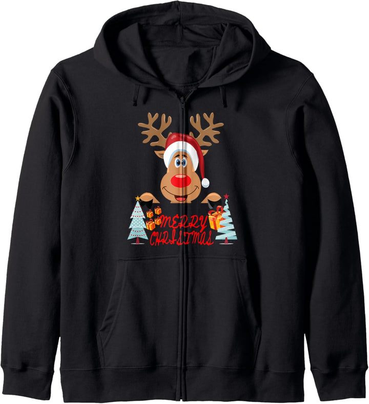 Weihnachtsoutfit Geschenk Partnerlook Rudolph Rudolf Rentier Kapuzenjacke