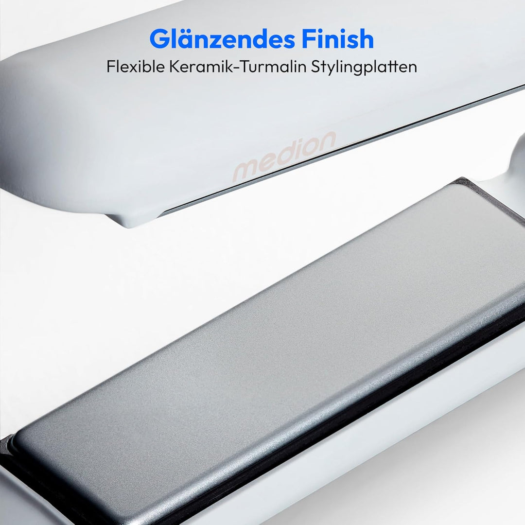 MEDION Glätteisen HS2 (kabellos, Display, 5 regelbare Hitzestufen, 165° bis 210°, breite flexible Ke