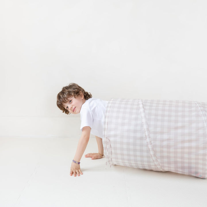 3 Sprouts - Krabbeltunnel für Kinder ab 1 Jahr – Spieltunnel Indoor & Outdoor - Gingham Beigefarbene