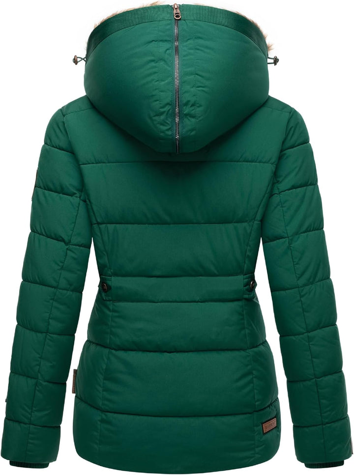 MARIKOO Damen Winterjacke warme Steppjacke mit Kunstfell Innenfutter Nekoo XS-3XL 3XL Evergreen, 3XL