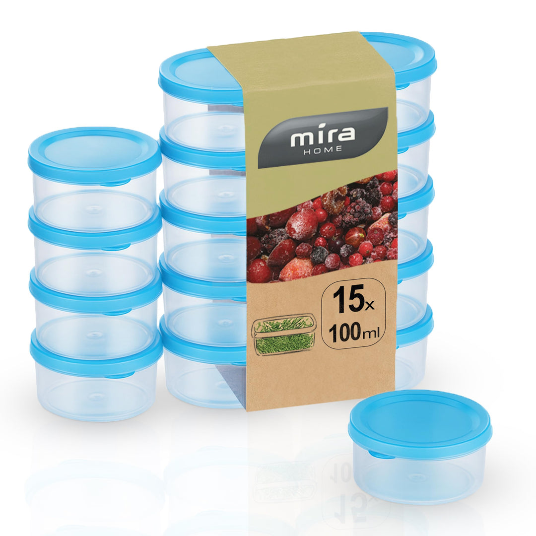 MiraHome Kigima Mini-Tiefkühldose Rund 8x8x3,5cm 0,1L (15 STK) Blau Durchsichtig 0,1l (15 pièces), 0