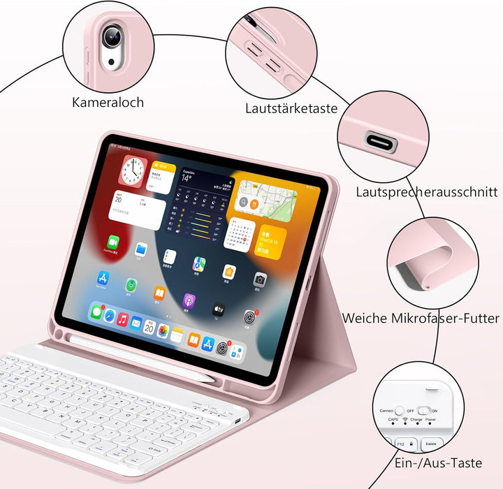 Tastatur Hülle für iPad 10. Generation 10,9" 2022 & iPad 11th Gen A16 2025 mit Stifthalter, TPU Rück