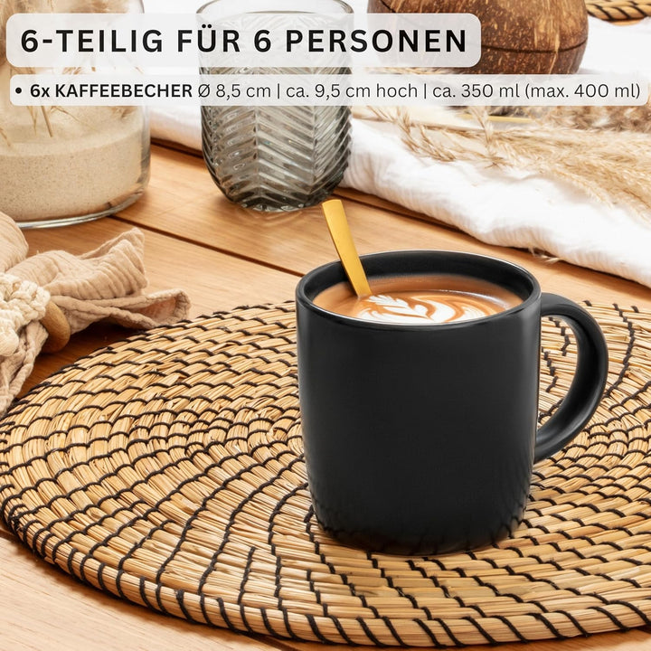 SÄNGER Madeira | Kaffeebecher 6 Personen, Steingut Kaffeetassen Set 6er, Tassen Set Teetasse Set spü