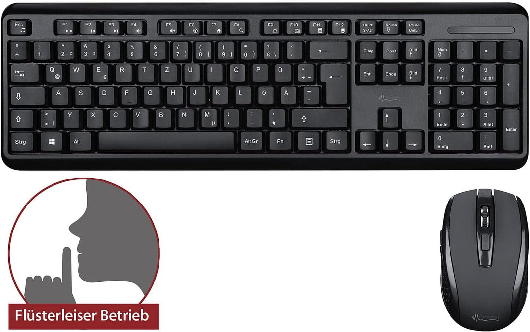 GeneralKeys Funktastatur mit Maus: Office-Set leise Funk-Tastatur-Maus-Kombination; 2.4 GHz; 10 m; S