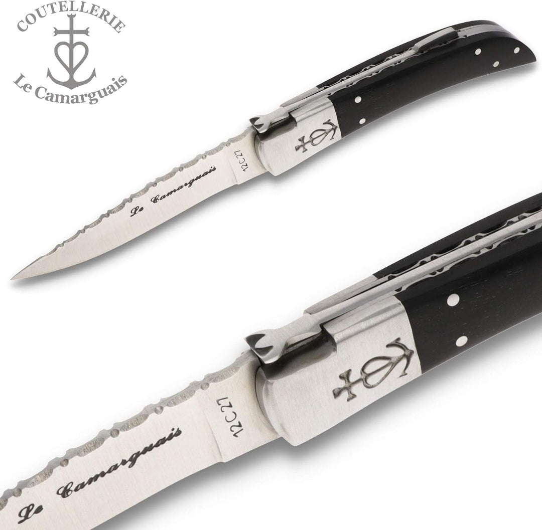 Le Camarguais 12 cm Taschenmesser 20033C - Holz Griffschalen Ebenholz - Klinge 10 cm Stahl 12C27-1 B