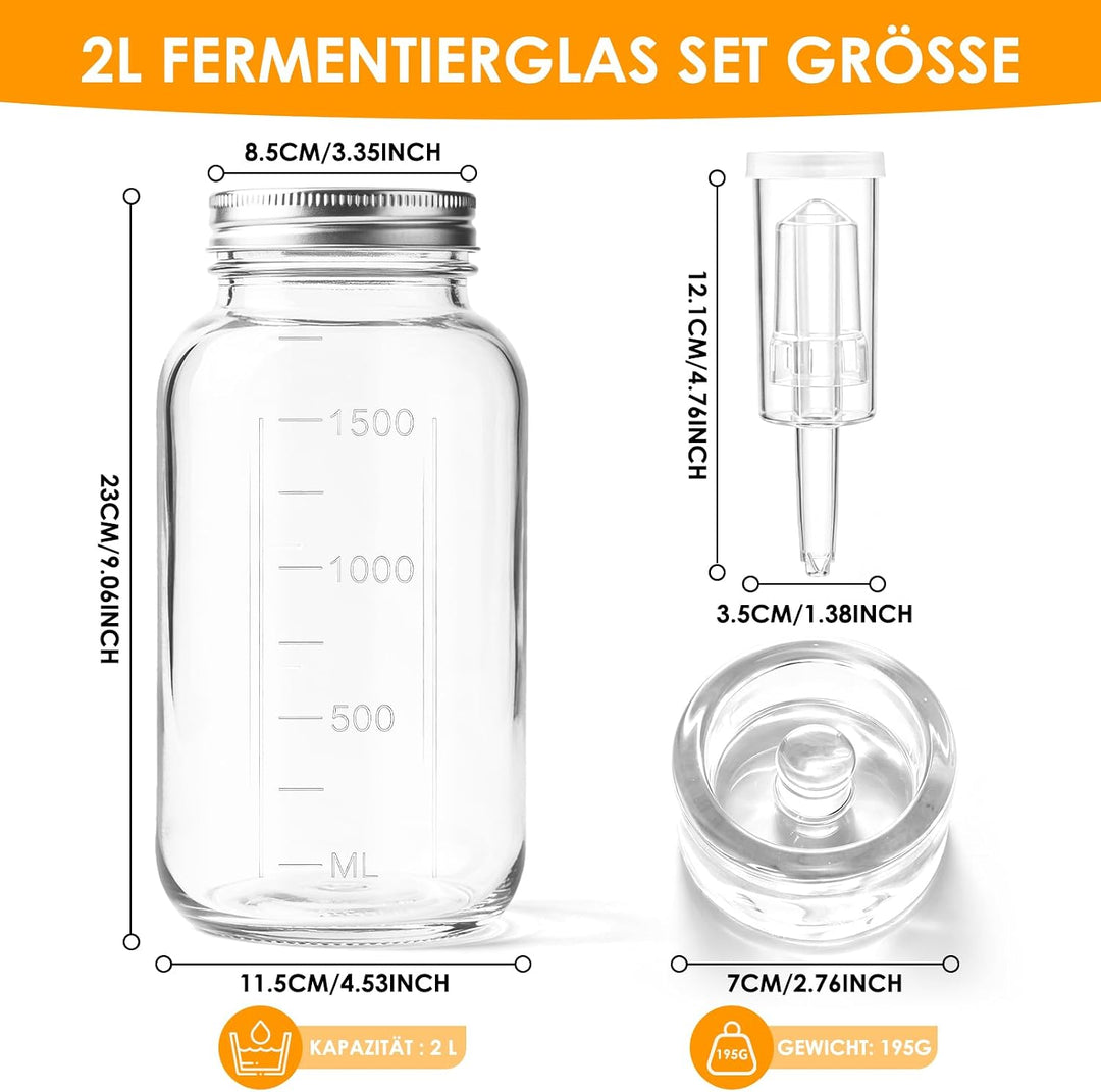 2L Fermentierglas mit Gewicht & Gärventil, 2er Fermentationsglas mit Fermentiergewichte, Fermentiere