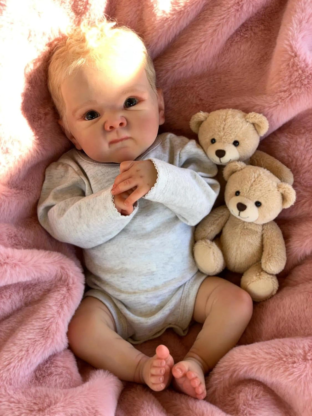 Zero pam Reborn Baby Vollsilikon Lebensecht Jungen Offene Augen, 45 cm Silikon Babys Weichkörper, Le