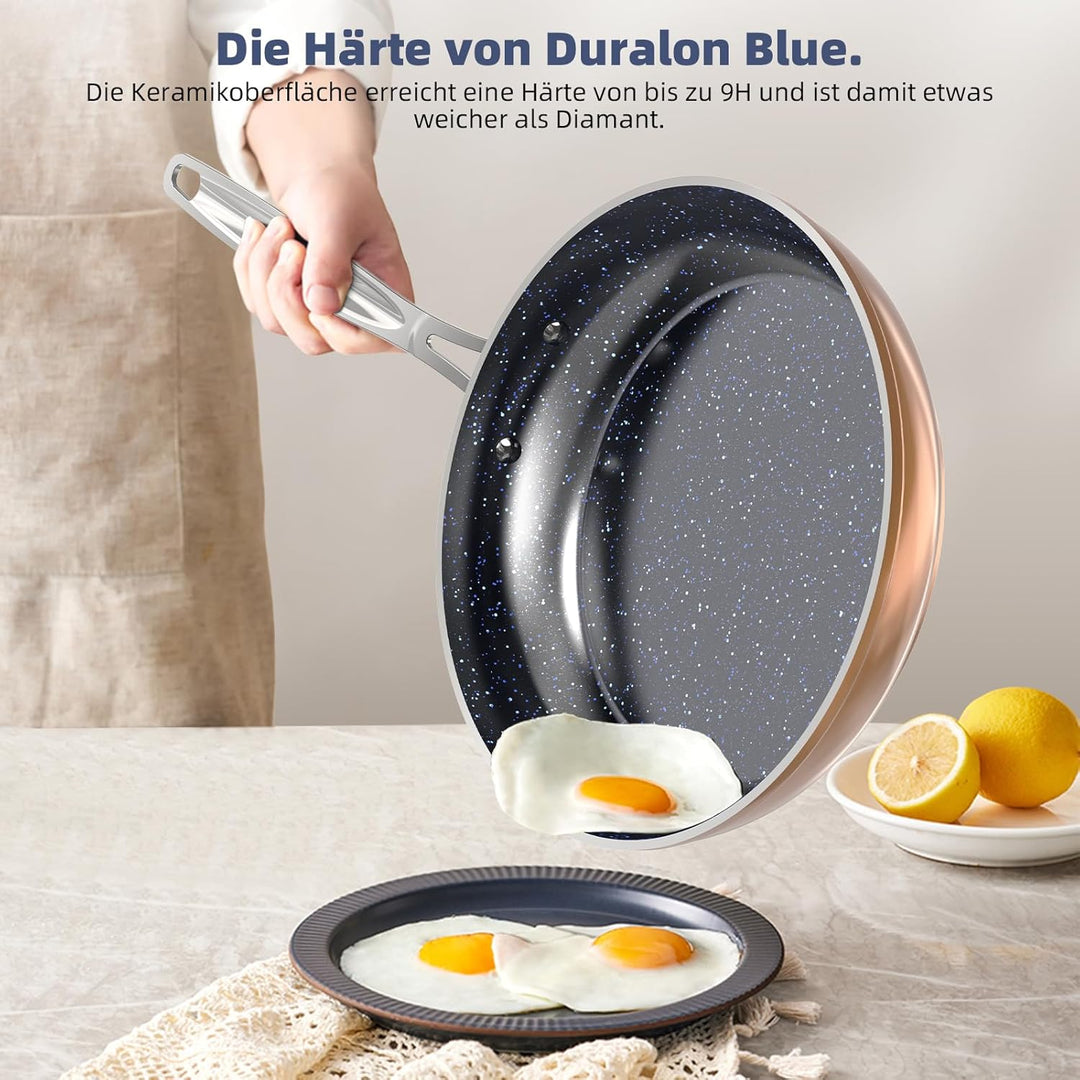 Nuwave Topfsets Pfannenset 12-Teilig Antihaft- Keramik von G10 Duralon Blue, Kochtöpfe mit Topfdecke