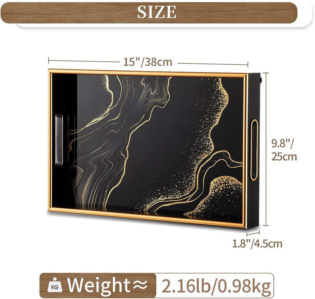 Hanobe Deko Tablett Kaffeetablett Serviertablett: Schwarzes dekoratives Gold Couchtisch Tabletts Dek