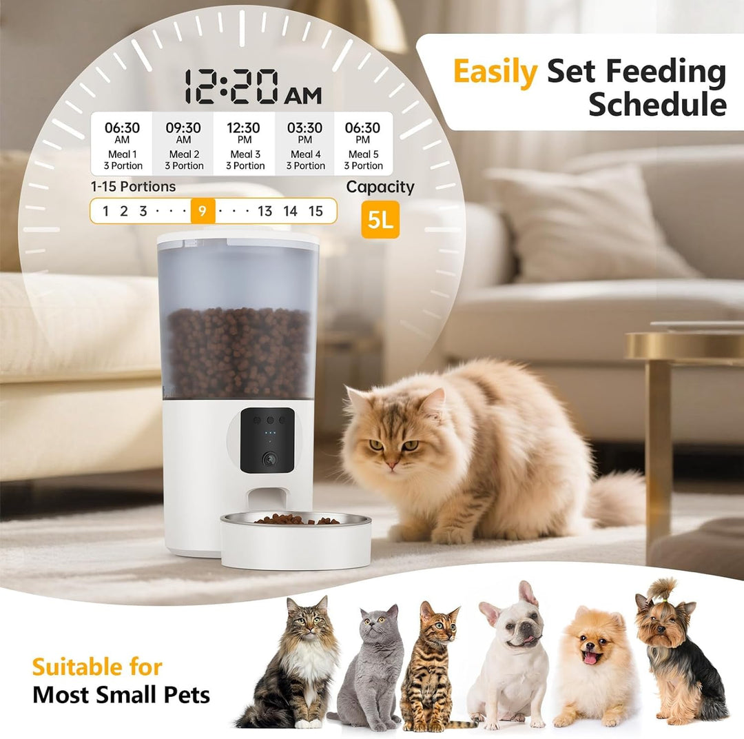 Futterautomat Katze 5L mit Kamera für Trockenfutter, WiFi APP-Steuerung | HD Bewegungserkennung & Fa