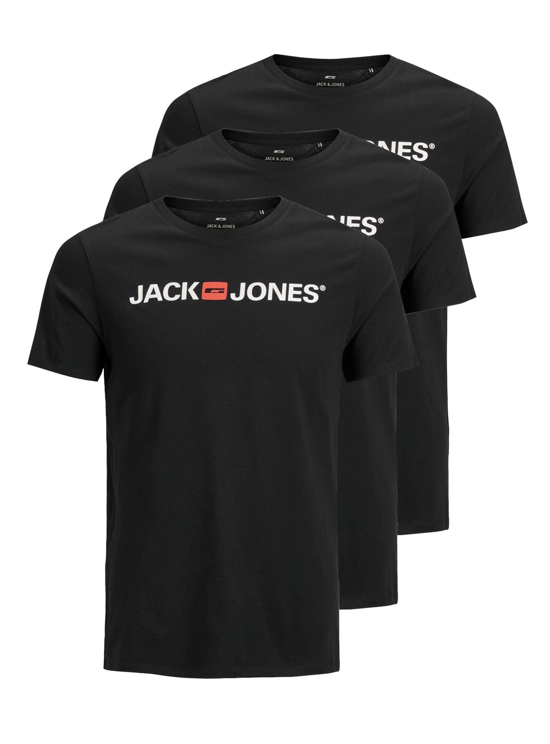 JACK & JONES Herren Shirts T-Shirts Logo Tee Crew Neck 3er Pack XS - Black / Black / Black, XS - Bla