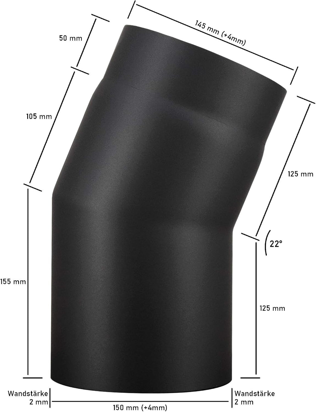 LANZZAS Ofenrohr Bogen 22° Grad, im Durchmesser, DN, Ø 150 mm, Farbe: schwarz-metallic - weitere Roh
