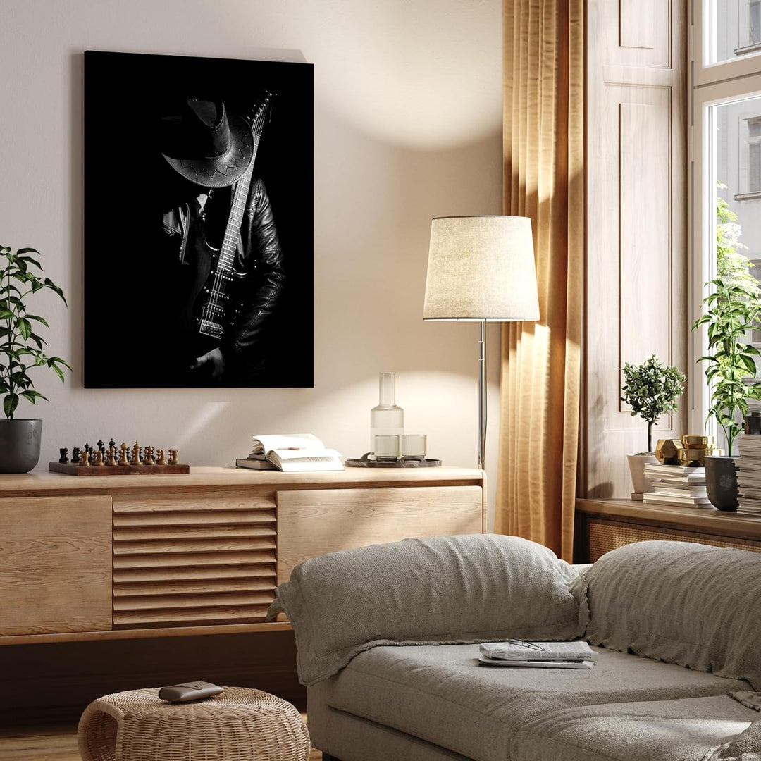 wandmotiv24 Leinwandbild Schwarz-Weiss, 120x90cm, Hochformat, Gitarre, Deko, Bilder auf Leinwand, Wa