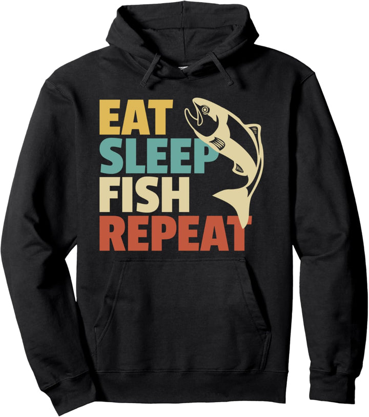 Angler-Geschenk, Angeln, Essen, Schlafen, Fisch, Retro Pullover Hoodie