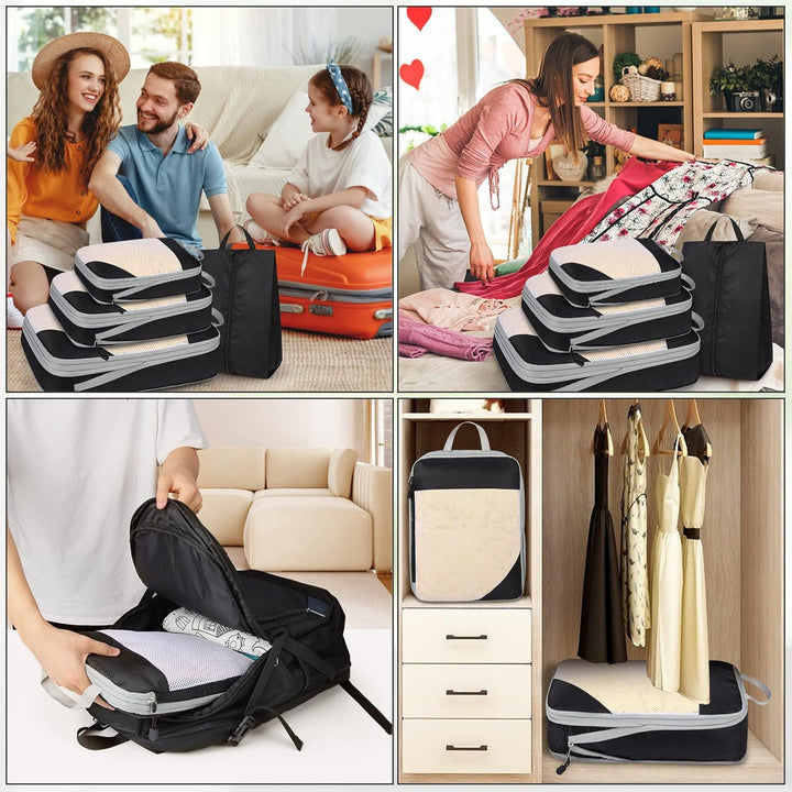 Lubardy Packing Cubes mit Kompression 4-teilig/6-teilig Koffer Organizer Set Packwürfel Packtaschen